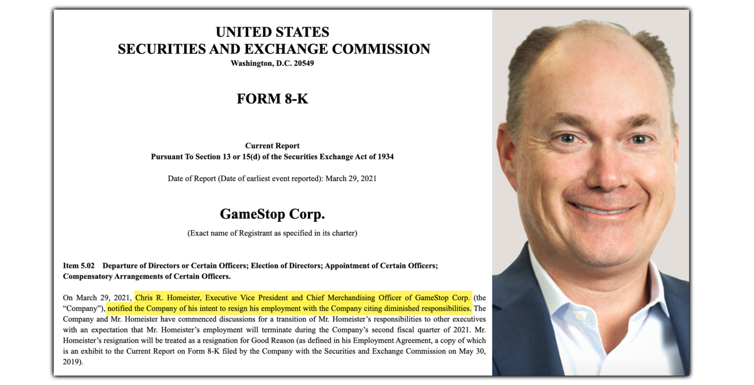 Chief Merchandising Officer Out GameStop Due Diligence •