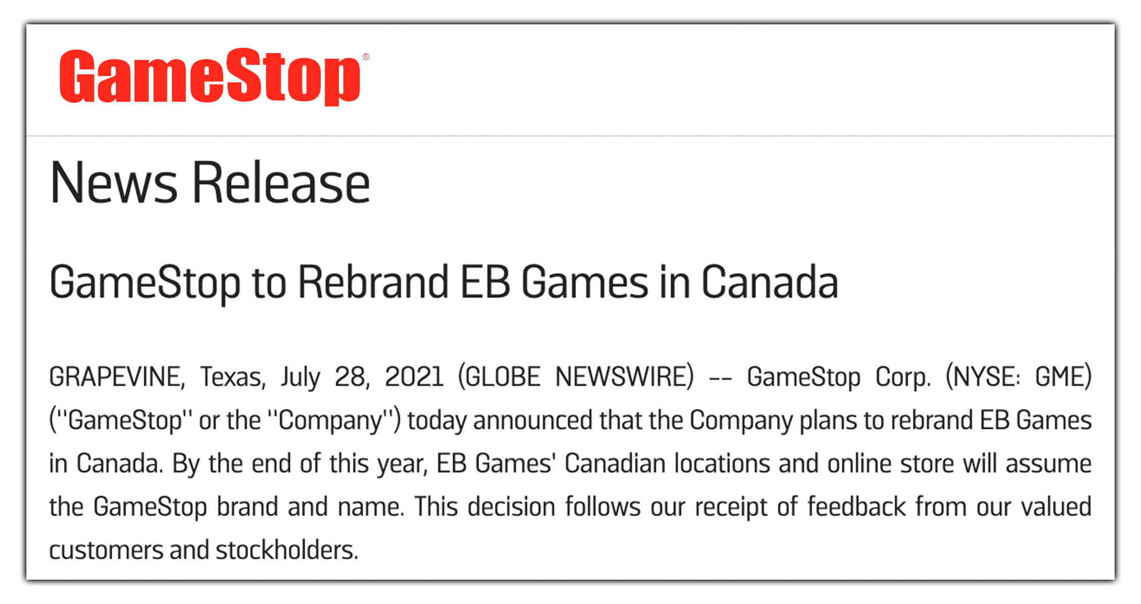 EB Games Stores to be Rebranded as GameStop in Canada