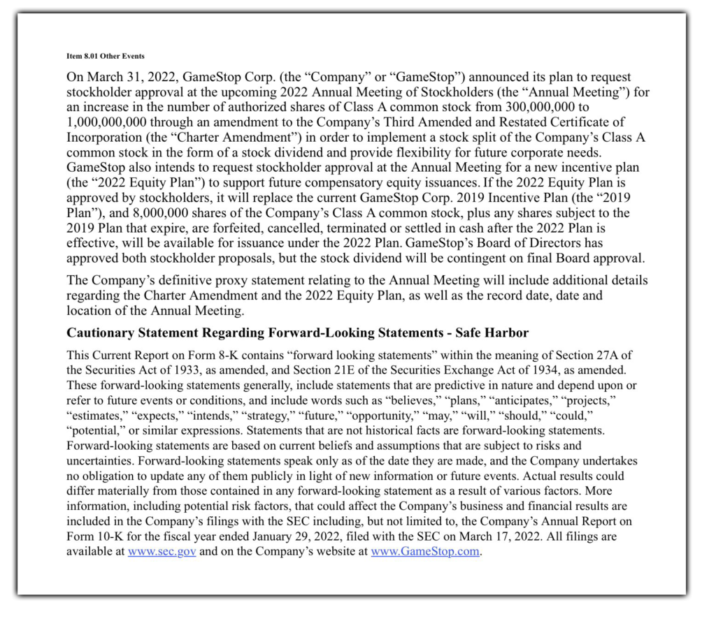 GameStop Announces Plan to Split Stock Through Stock Dividend